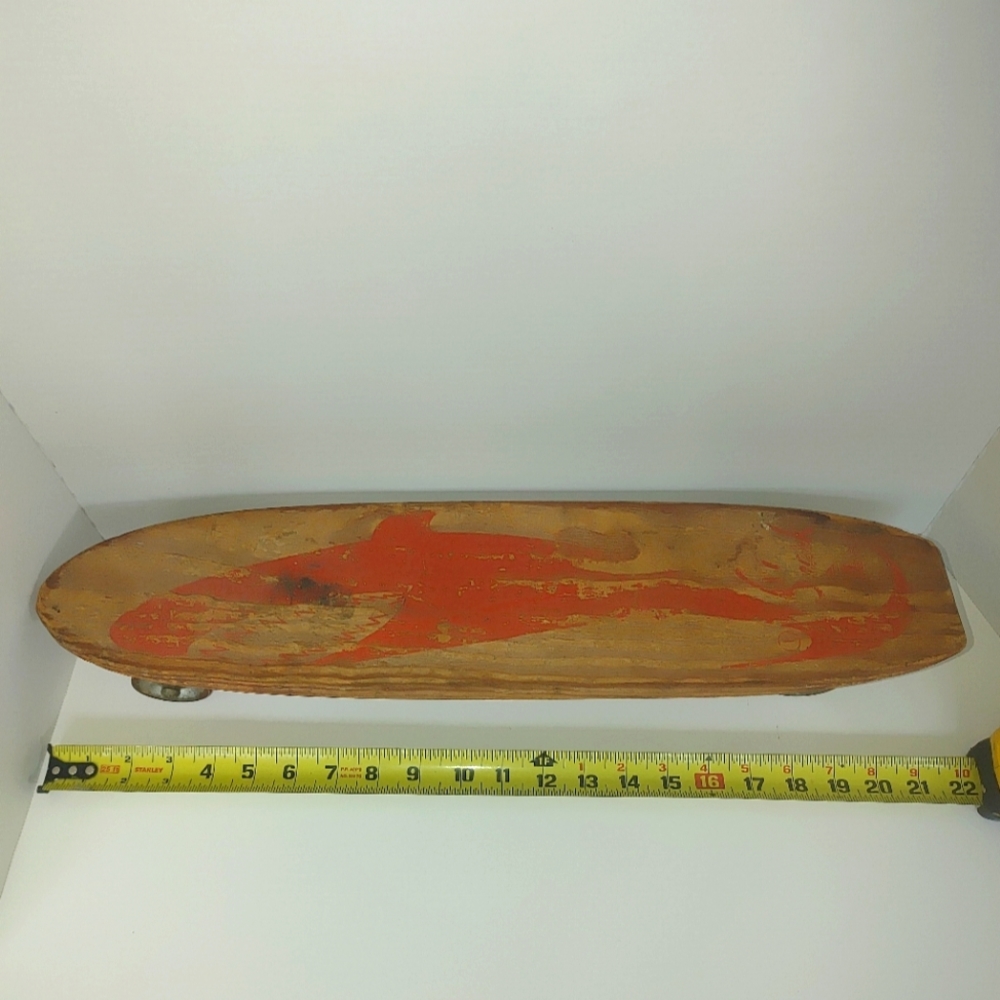 💃 Vintage Skateboard by NASH Surfboard's Wooden Red Shark Skateboard 🦈
